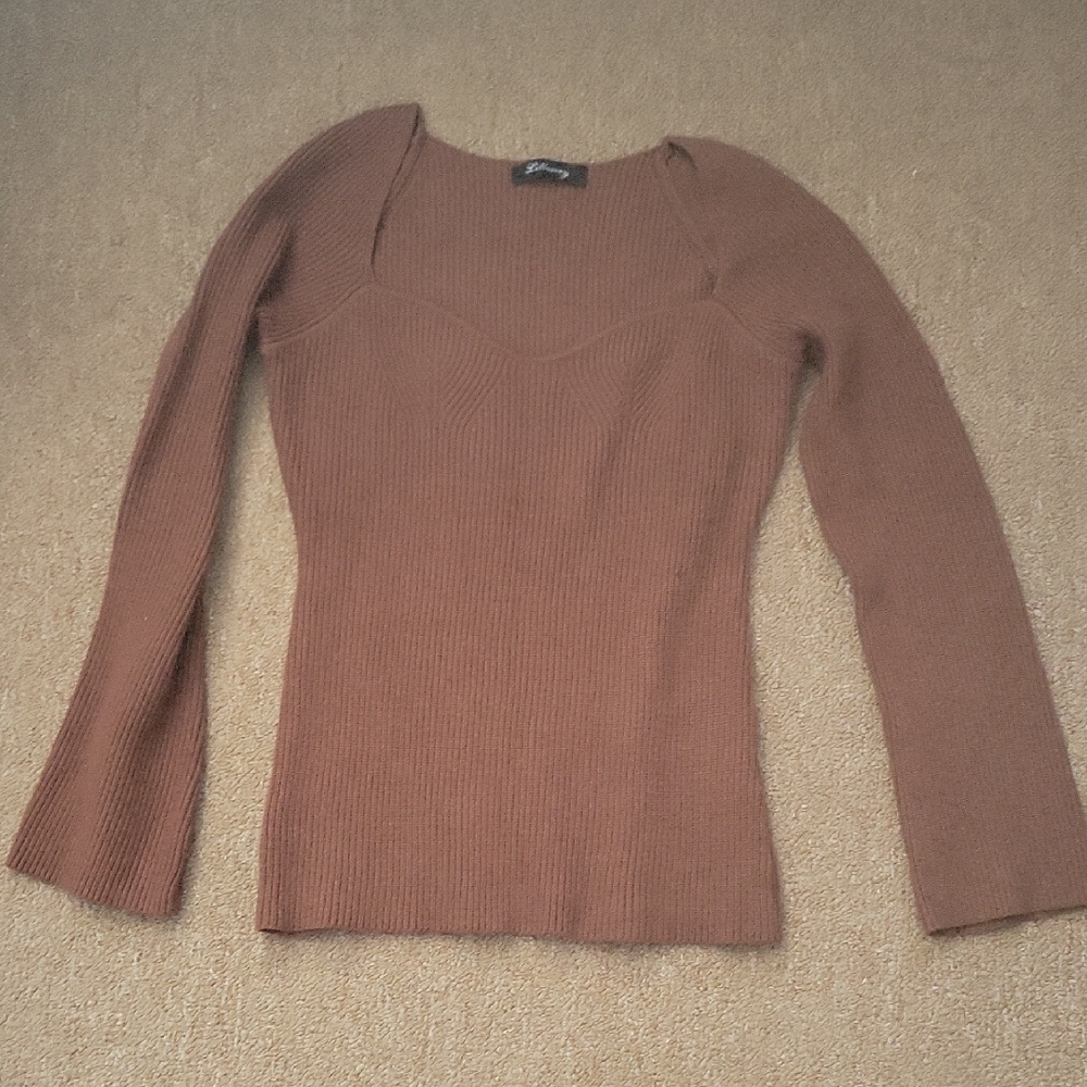 Brown Ribbed Long Sleeve Sweater